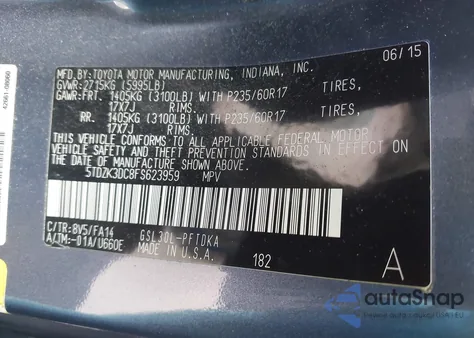 2015 Toyota Sienna L 7 Passenger из США, поврежденный, VIN 5TDZK3DC8FS623959